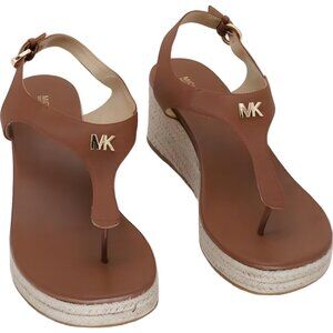 Michael Kors Laney Thong Espadrille Wedge Sandals Luggage Brown US 11M